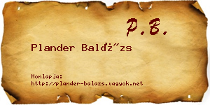 Plander Balázs névjegykártya